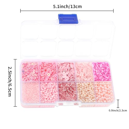 10 Color Small Assorted Glass Seed Beads, Loose Sequins(Pink) - color: Pink