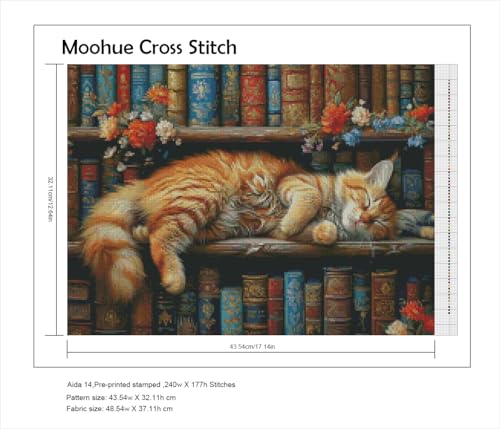 Moohue DIY Counted Stamped Cross Stitch Kits for Adults 14 Count Cross Stitch Patterns Animal cat Flowers Book Printed Cross Stitch Kits for Adults (Animal Cat Books) - color: Animal Cat Books