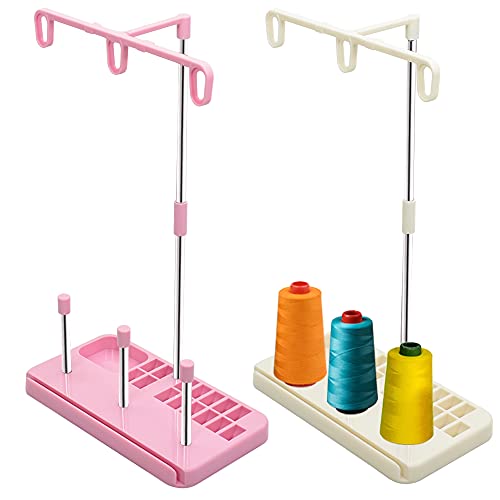 Vuzvuv 2 Pack Thread Holders, Embroidery & Sewing Machine Organizer, 3-Spool Thread Rack, Suitable for Beginners & Adults, White-Pink - color: White-pink