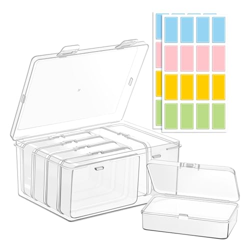 zoeynex 6-Pack Large Clear Plastic Storage Boxes with Master Case – Business Card Organizer System for 500+ Cards, Portable Hard Cases for USB Drives, Crayons, 3" Hardware & Crafts – 3.8" x 2.6" x 1" - size: 3.8" x 2.6" x 1" (6 Pack)