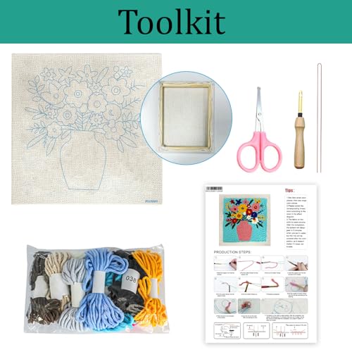 ZuoAnLF Punch Needle Kit with Hoop for Beginners, DIY Handmade Punch Needle Set with Yarn and Pattern Fabric, Relaxing Craft Activity for Adults and Teens, Home Décor & Gift Idea (Vases) - color: Vases
