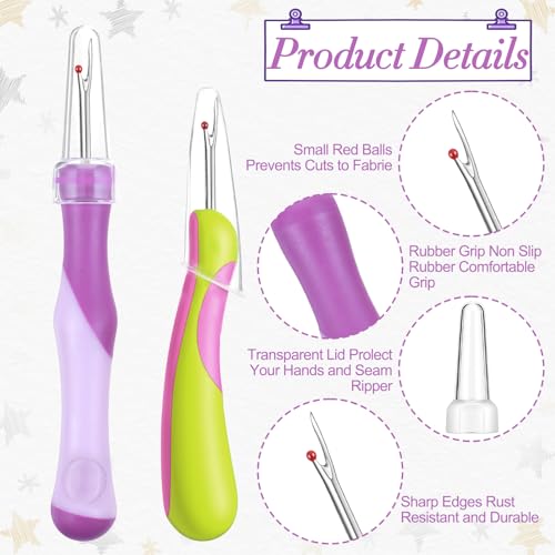 2 Pcs Seam Rippers for Sewing and Thread, Sewing Seam Thread Removers with Ergonomic Grip Stitch Remover Tool for Cross-Stitch, Embroidery, Needlework