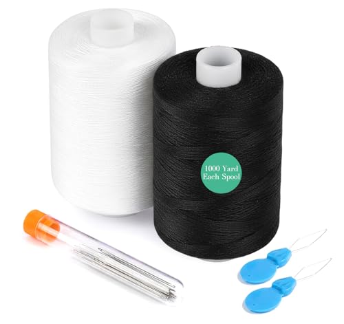 Black & White Sewing Thread 2-Pack – 1000 Yards Each - color: Black&White(2pcs)