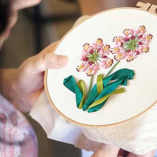 4 Sets Ribbon Flower Embroidery Kit for Beginners, Adults Cross Stitch Kits - color: Ribbon Flower
