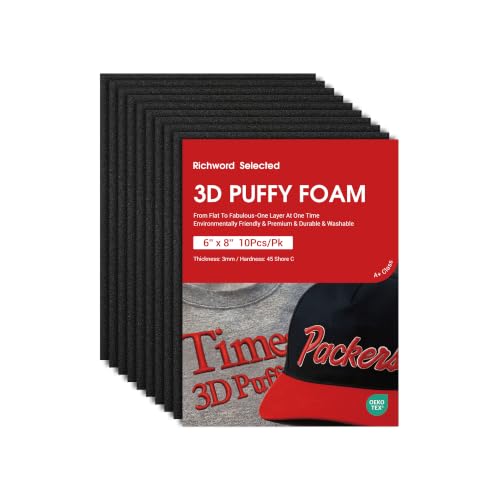 Poolin 3D Puff Embroidery Foam 3mm, 6x8 Inch, 10 Sheets, Black - color: 6"X8"( 10PCS Black)