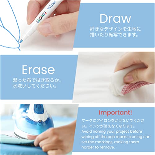 LEONIS Water Erasable Fabric Marking Pen Blue 10 Count Pack [ 78007 ] - size: 1 Count (Pack of 10)