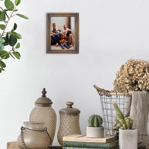 CVHOMEDECO. 8x6 Picture Frame Made of Solid Wood High Definition Glass Rustic Antique Designs Small Photo Frame for Tabletop Display and Wall Mounting, Distress Brown - color: Distress Brown B, size: 6" X 8"