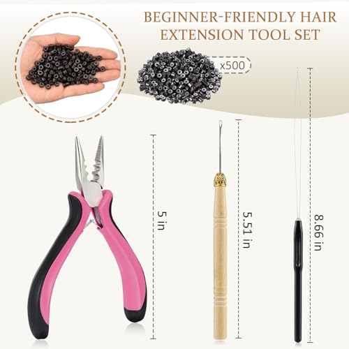JIAMEISI Hair Extension Tool Kit, 500 Micro Rings Brown - color: Brown