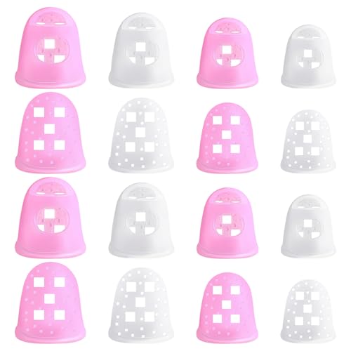 16PCS Guitar Fingertip Protector,4 Sizes Silicone Finger Tips,Anti-Slip Finger Protection Covers Caps,for Manual Sewing,Money Counting and Stringed Instruments (Pink & Translucent) - color: Pink & Translucent
