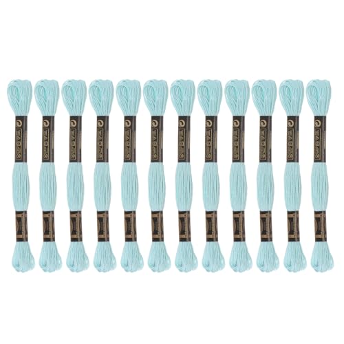HARFINGTON 12 Skeins Embroidery Floss 8m Each Egyptian Long Fiber Cotton Cross Stitch Thread 26S/2x6 for Embroidery Projects Bracelet, Lake Blue - color: Lake Blue