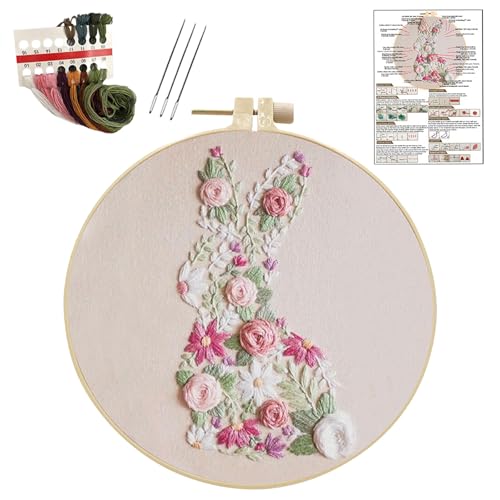 YOUDRN Bunny in Bloom Embroidery Kit for Beginners, Bunny Embroidery - color: Bunny