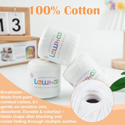 3 Pack Crochet Thread, 100% Cotton Size 3 Lace Yarn Set White - color: White