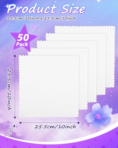 Upgraded eZAKKA 50 Pack 10x10in White Cotton Squares with Overlock Edges - color: White-50 Pack, size: 10 x 10 Inch