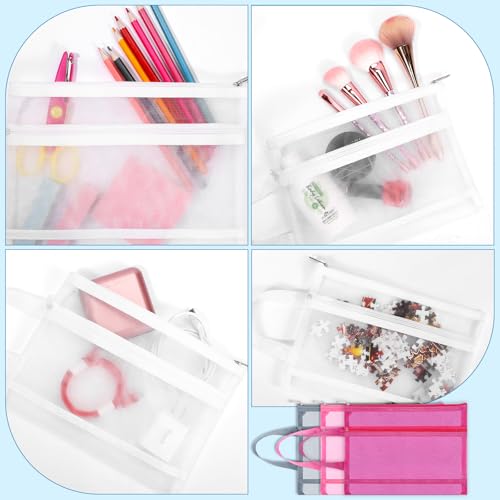 6 Pack Mesh Zipper Pouch Bags, Double Layer Nylon Pouch with Handle for Office Travel Organization (White, A4) - color: White, size: A4