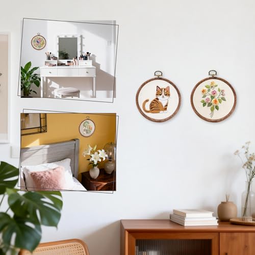 4 Inch Small Embroidery Hoops, 12 Pcs Embroidery Hoop Round Imitated Wood Rubber Hoop Rings Display Frame for Cross Stitch, DIY Art Craft Sewing & Hanging Ornaments (4 in)
