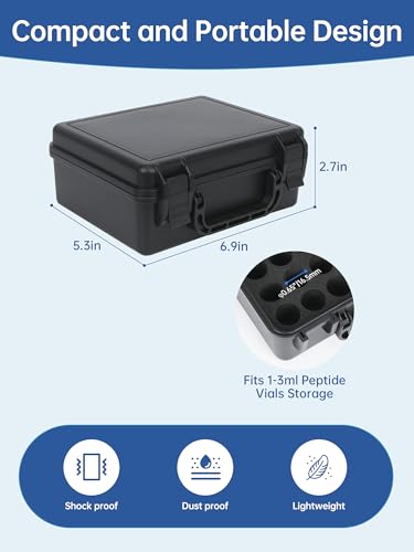 Peptide Case | Peptides Vials Case, Vial Storage+Vial Caps (3ml - 48Slots) - color: 48-shots×3ml + 10 Vial Caps (Black)