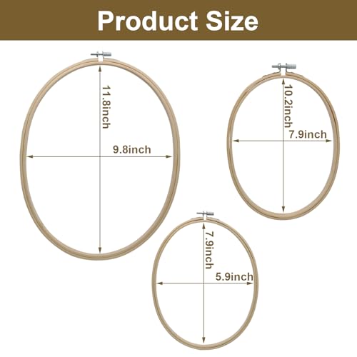 Moicstiy 3 Pcs Adjustable Embroidery Hoops Set, 3 Sizes, Oval Frame