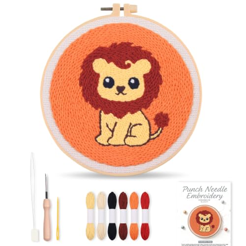 Harimau Punch Needle Kit Twelve Zodiac Signs Pattern,1Pc Embroidery Hoop, Essential Punch Needle Supplies,Ideal Punch Art for Beginners,DIY Adults Embroidery, Video Teaching - color: 65279