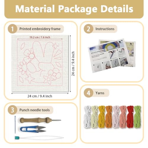 DOODLREAM Victory Gesture Needle Kit for Beginner, 9.4"x 9.4" Peace Hand Gesture Punch Stitching Craft Set, DIY Embroidery Starter with Printed Frame, Instruction, Threader, Yarn, Pinch Needle - color: Victory Gesture