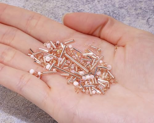 Mixed Craft Beads 1000Pcs/20g Glass Seed Tube Bead Bugle Bead 1.5-4.5mm Small Loose Spacer Beads for DIY Bracelets Necklace Earring Jewelry Making (Champagne) - color: Champagne