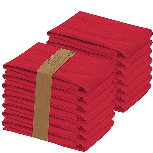 RUVANTI Flour Sack Towels 12 Pack 28”x28”, 100% Cotton Ring Spun – Red - color: Red, size: 12 Pack