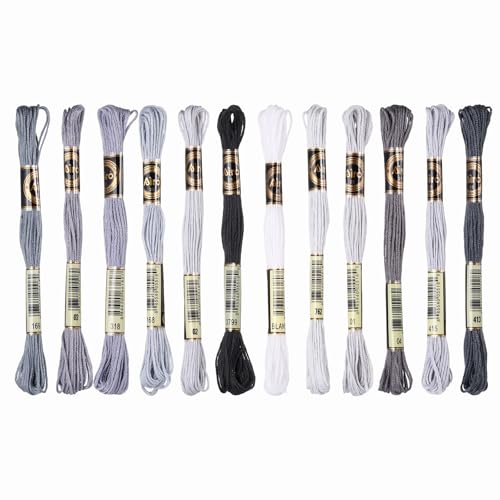 PATIKIL 12 Skeins Embroidery Floss Polyester Embroidery Threads String Gray - color: Gray