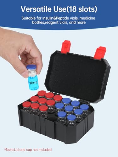 10ml Peptide Case for Fridge - 18 Slots, Insulin & Peptide Vials Storage Case for 5ml 10ml Vials, Portable Peptide Fridge Case, Compact Insulin Cooler Travel Case TSA Approved (Black) - color: 18-shots×10ml (Black)