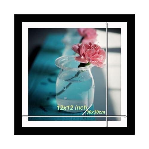 Betionol Diamond Painting Frames, Display 12x12in/30x30cm Diamond Painting Pictures or Photos, Black Natural Solid Wood Picture Frame with Acrylic Protection Glass, Back Mat And Hanging Kit - style: Black - Single