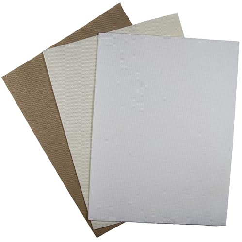 KCS 3 pc of 12" x 18"(30cmx45cm) 16CT Counted Cross Stitch Cotton Aida Cloth Fabric (White+Cream+Khaki) - color: White+cream+khaki