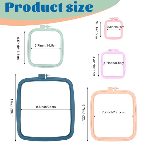 5 Pieces 5 Sizes Square Embroidery Hoops, ABS Plastic Embroidery Hoops for DIY Embroidery Craft