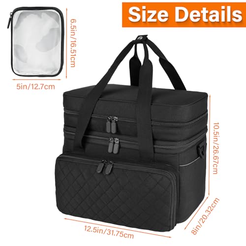 Double Layer Sewing Organizer Bag with Shoulder Strap, Black - color: Black
