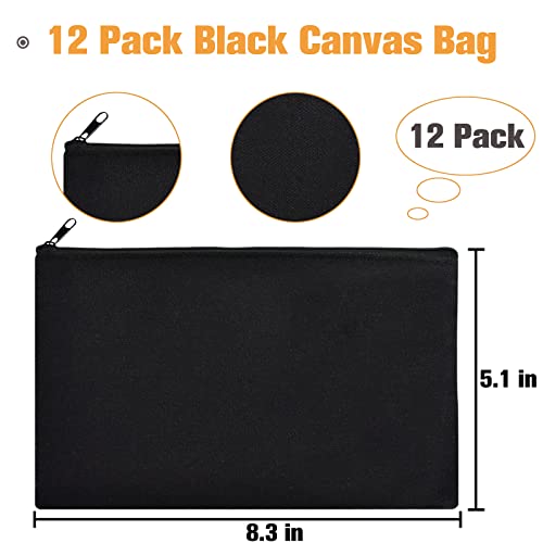 ZeeDix Small Canvas Zipper Pouch for Makeup Pencil Travel Storage 8.3x5 In - color: Black, style: 12 Pcs