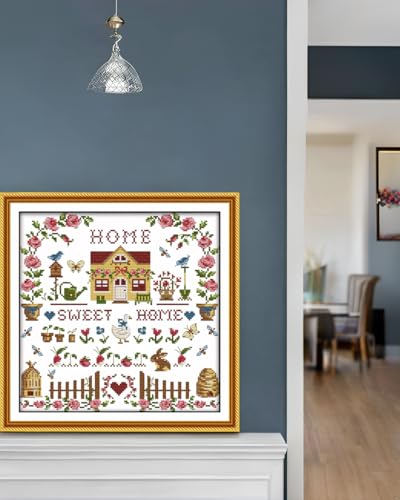 CaptainCrafts New Cross Stitch Kits Embroidery Kit Full Range Pre-Printed and Counted Fabrics Kits for Adults Beginners Home Decor (Stamped 14CT, Sweet Home) - color: Sweet Home, size: Stamped 14CT