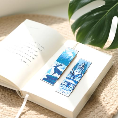 FREEBLOSS 6 Set Cross Stitch Bookmark Kits 11CT 8"x2.4" Snow Scenery - style: Winter Scene