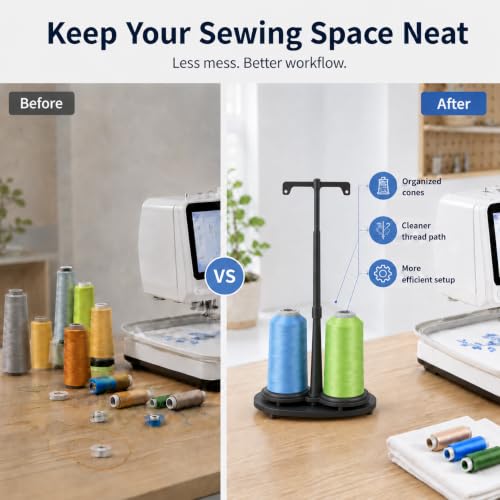 Simthread Black ABS Dual Spool Thread Holder for Compatible Sewing Machines - color: Black