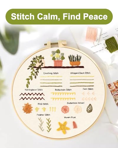 Santune 3 Sets Embroidery Kit for Beginners Adults,Learn Over 30 Different Stitches,DIY Cross Stitch Kits,Including Clear Instructions,Video Tutorials,Stamped Flower Patterns,Hoop,Color Threads,Tools - color: Simple Patterns