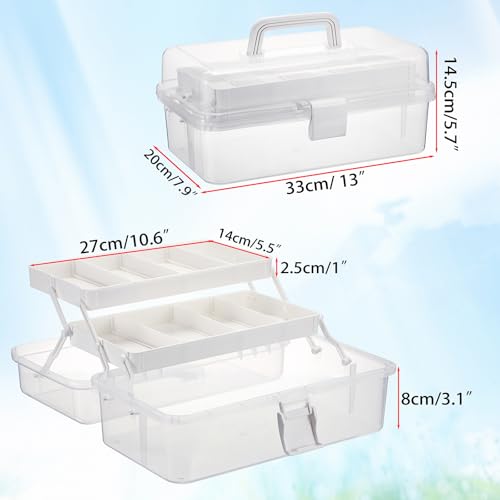 BTSKY 3-Layer Clear Plastic Dividing Storage Box Craft Organizer and Storage with Adjustable Spacers Portable Handled Art Supply Organizer Multipurpose Home Utility Box Sewing Organizers(Beige White) - color: Clear+Beige White