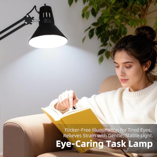 Black Desk Lamp with Clamp, Extra-Tall Adjustable Metal Swing Arm, 5000K - color: Black, size: 5000K Natural Daylight-Extra Long Swing Arm