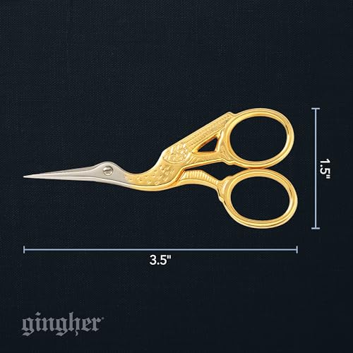 Gingher 3.5" Stork Embroidery Scissors for Snips on Thread & Fabric, Gold - style: 3.5" Embroidery - Stork