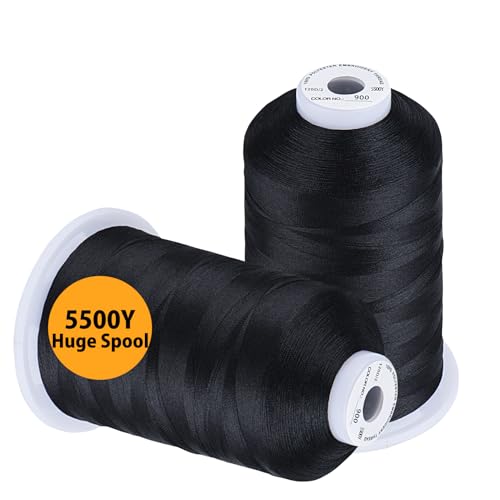Simthread Embroidery Thread 5500 Yards Black 900, 2 Huge Spools 40wt Polyester for Brother, Babylock, Janome, Singer, Pfaff, Husqvarna, Bernina Machine - color: Black