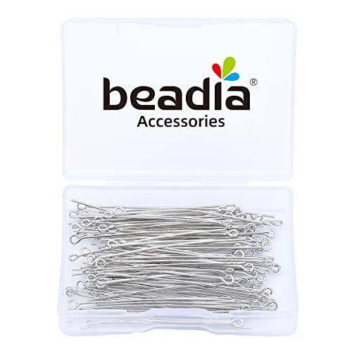 BEADIA Platinum Plated Open Eye Pins Non Tarnish 50mm 100pcs for Jewelry Making Findings - color: Open Eye Pins Platinum, size: 50x0.7mm
