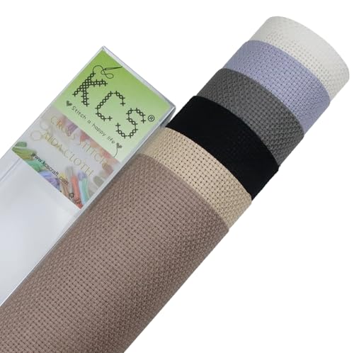 KCS 6 pc of 15" x 18" (38cmx45cm) Counted Cotton Aida Cloth Cross Stitch Fabric Rolled Box (16CT-K) - color: 16ct-k