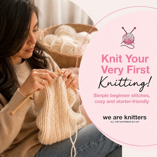 We Are Knitters Stitch Sampler Knitting Kit | Beginner-Friendly Knitting Starter Kit with Yummy Yarn | Learn Essential Stitches & Make Your First Snood - color: Yummy Yarn White