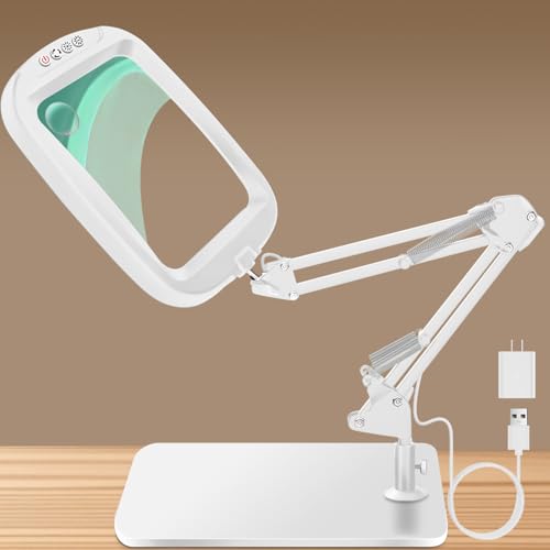 10X 30X Extra Large Magnifying Glass with Light and Stand 7-inch - color: White