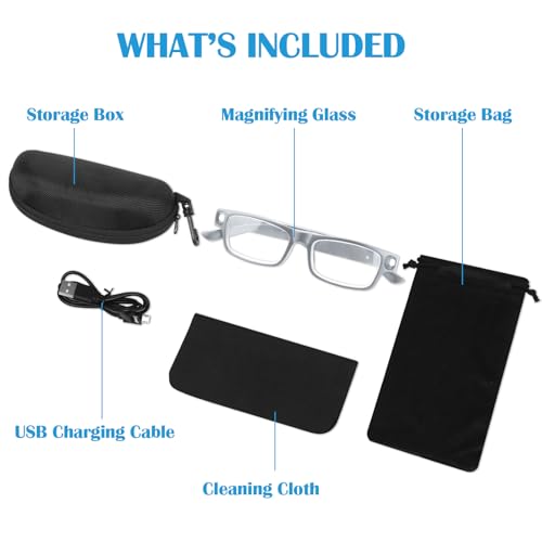 200% Magnifying Glasses with Light, USB Rechargeable LED Reading Glasses - color: Black-1