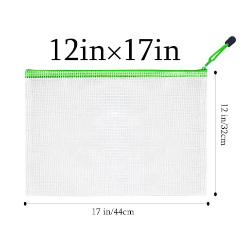 Mesh Zipper Pouch Bag,A3 Zipper Bag for Organizing Storage, Waterproof Zipper Pouch, 17" x 12"/44cm x 32cm, File Bag for School and Office Supplies (Green) - color: Green