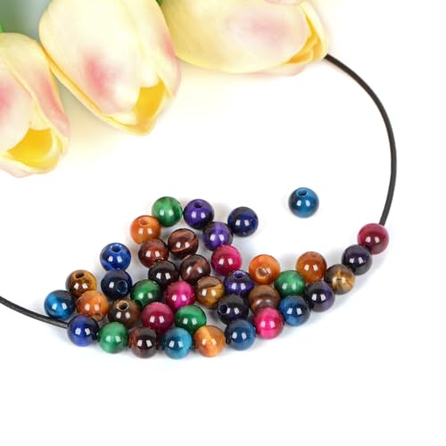 AD Beads Natural Gemstone 8mm Round Loose Beads Big Hole 2.5mm Sized 40pcs (Multicolour Tiger's Eye) - color: Multicolour tiger's eye