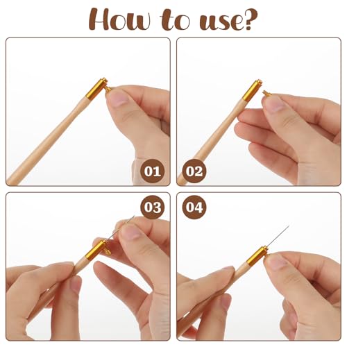 3 Pcs Embroidery Crochet Hook Kit - Wood Handle French Drum Hooks with 9 Needles Tambour Hook Latch Beaded Needle for Embroidery, Sequin Beading, Knitting, DIY Sewing