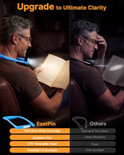 Neck Book Light with Storage Case, 3 Color Dimmable Reading Light - color: Blue Light with Storage Case