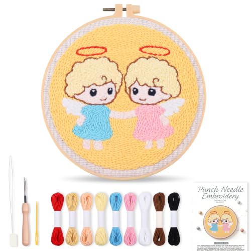 Harimau Punch Needle Kit Twelve Zodiac Signs Pattern,1Pc Embroidery Hoop, Essential Punch Needle Supplies,Ideal Punch Art for Beginners,DIY Adults Embroidery, Video Teaching - color: 65277